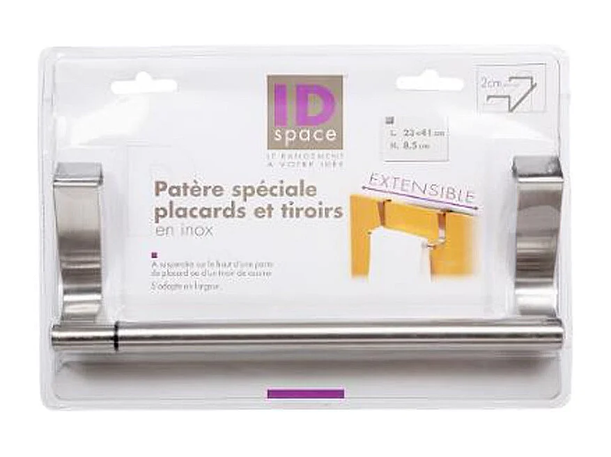 Patère de Placard Inox "Extensible" 41cm Argent