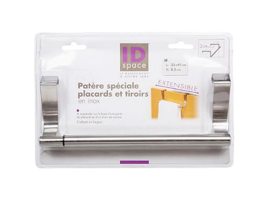Patère de Placard Inox "Extensible" 41cm Argent