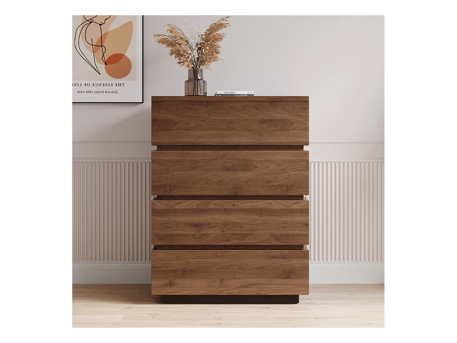 Commode étroite avec 4 tiroirs – Meuble de Rangement Moderne à l’Aspect Bois, Peu encombrant et Haut, idéal pour la Chambre, Le Salon ou Le Couloir, Largeur 40 cm