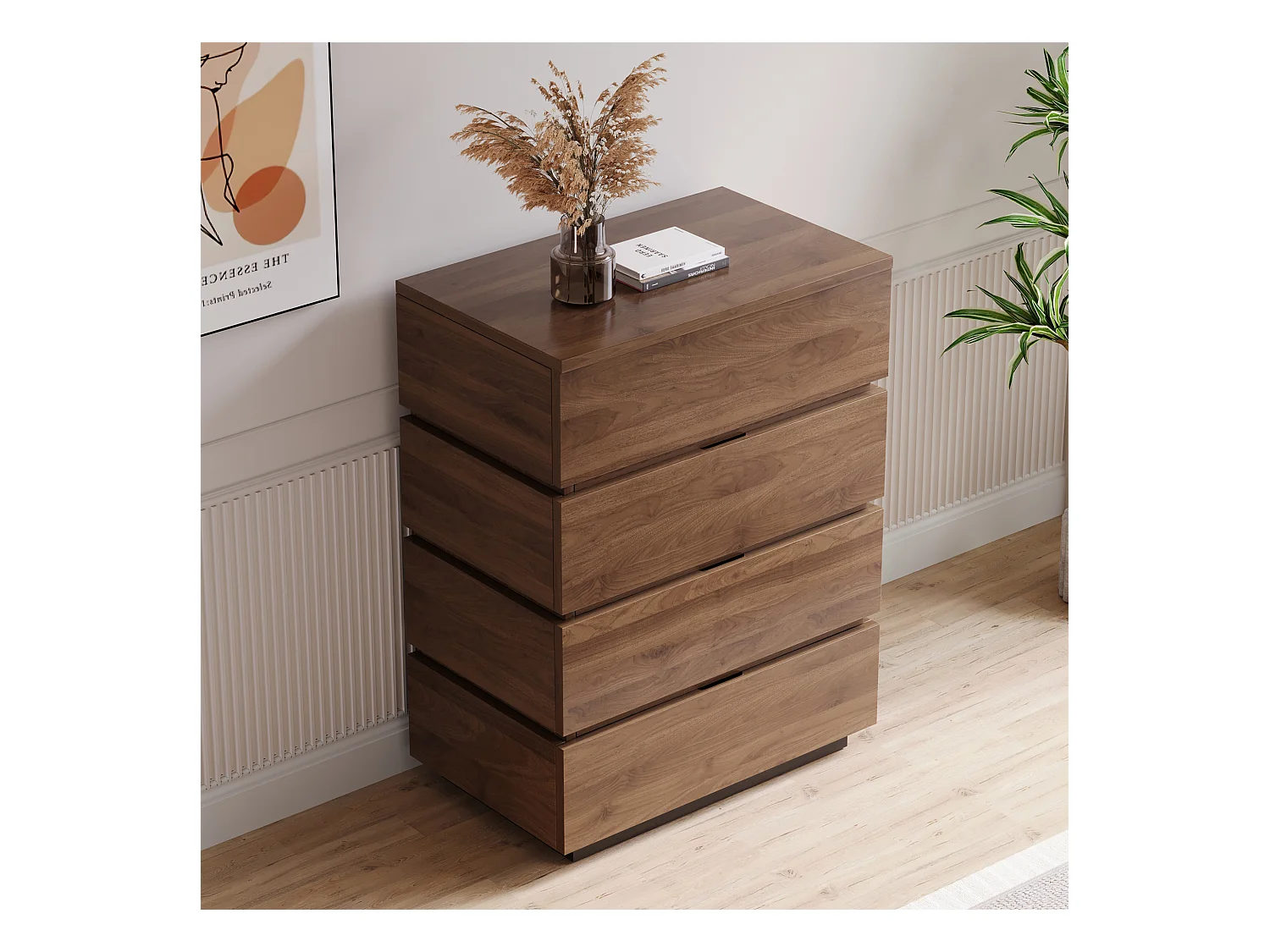 Commode étroite avec 4 tiroirs – Meuble de Rangement Moderne à l’Aspect Bois, Peu encombrant et Haut, idéal pour la Chambre, Le Salon ou Le Couloir, Largeur 40 cm