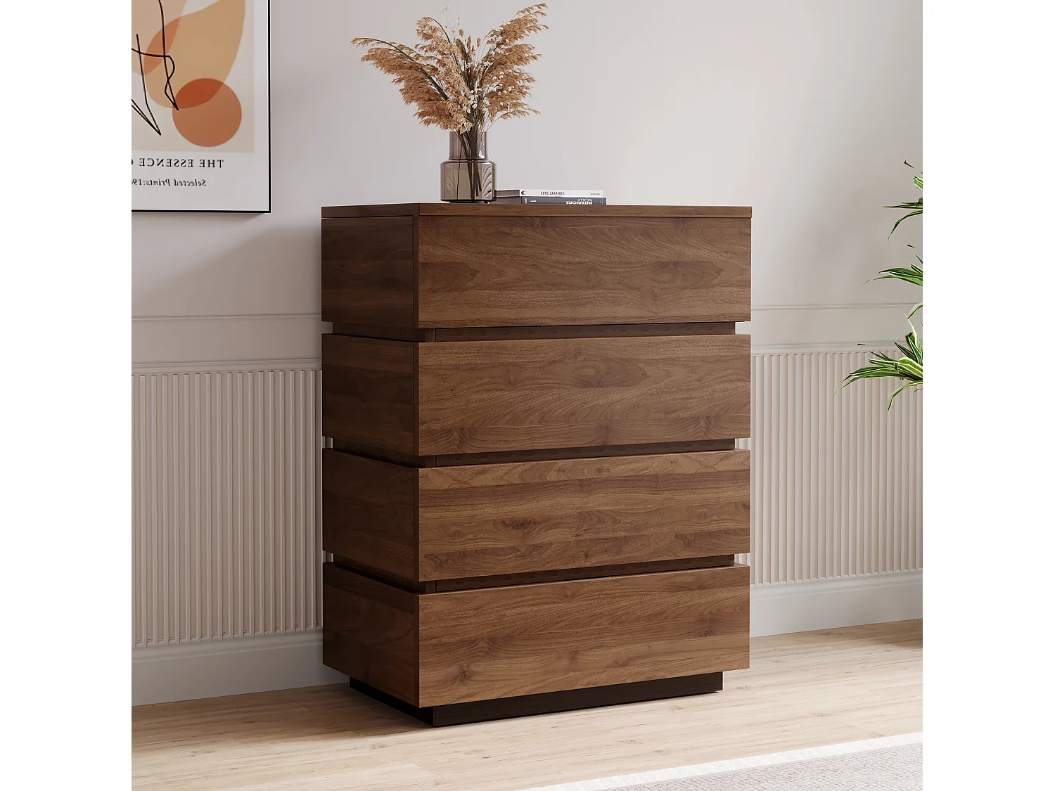 Commode étroite avec 4 tiroirs – Meuble de Rangement Moderne à l’Aspect Bois, Peu encombrant et Haut, idéal pour la Chambre, Le Salon ou Le Couloir, Largeur 40 cm