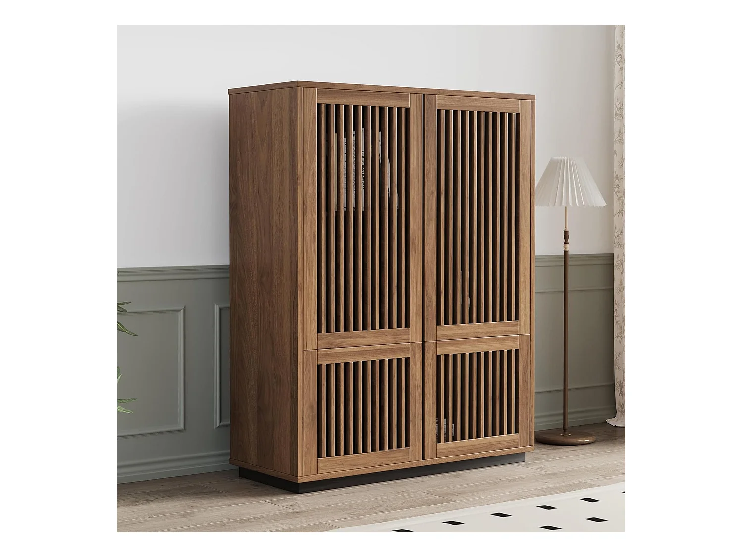 Noten Kast 120cm 4 Deuren - Multifunctioneel Wonen/Slapen - Landstijl - Boekenkast/Opbergmeubel