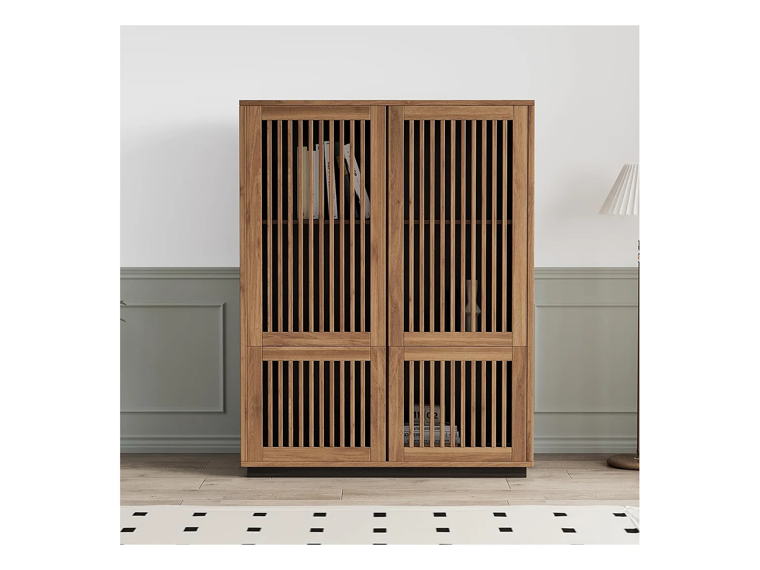 Noten Kast 120cm 4 Deuren - Multifunctioneel Wonen/Slapen - Landstijl - Boekenkast/Opbergmeubel