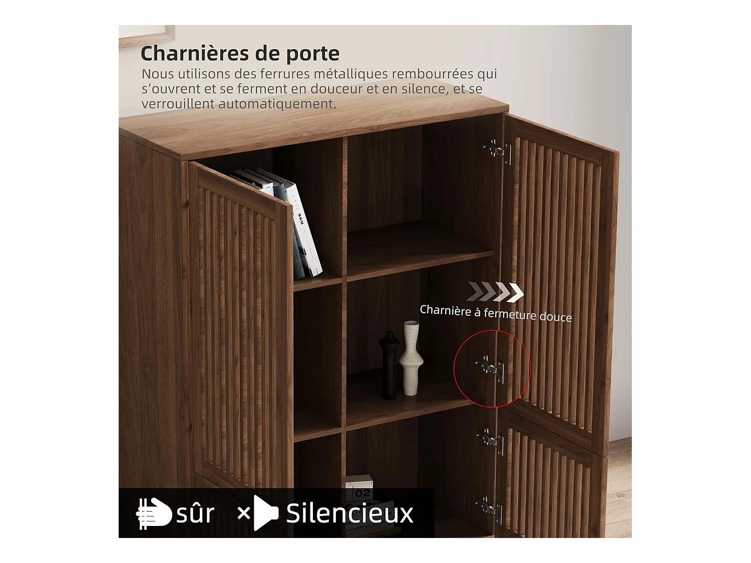 Noten Kast 120cm 4 Deuren - Multifunctioneel Wonen/Slapen - Landstijl - Boekenkast/Opbergmeubel