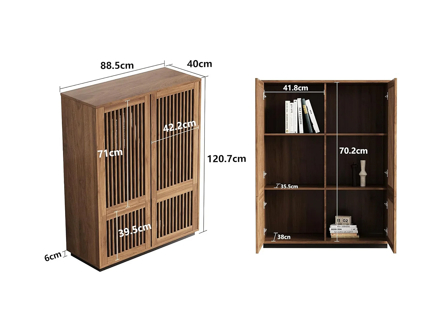 Noten Kast 120cm 4 Deuren - Multifunctioneel Wonen/Slapen - Landstijl - Boekenkast/Opbergmeubel