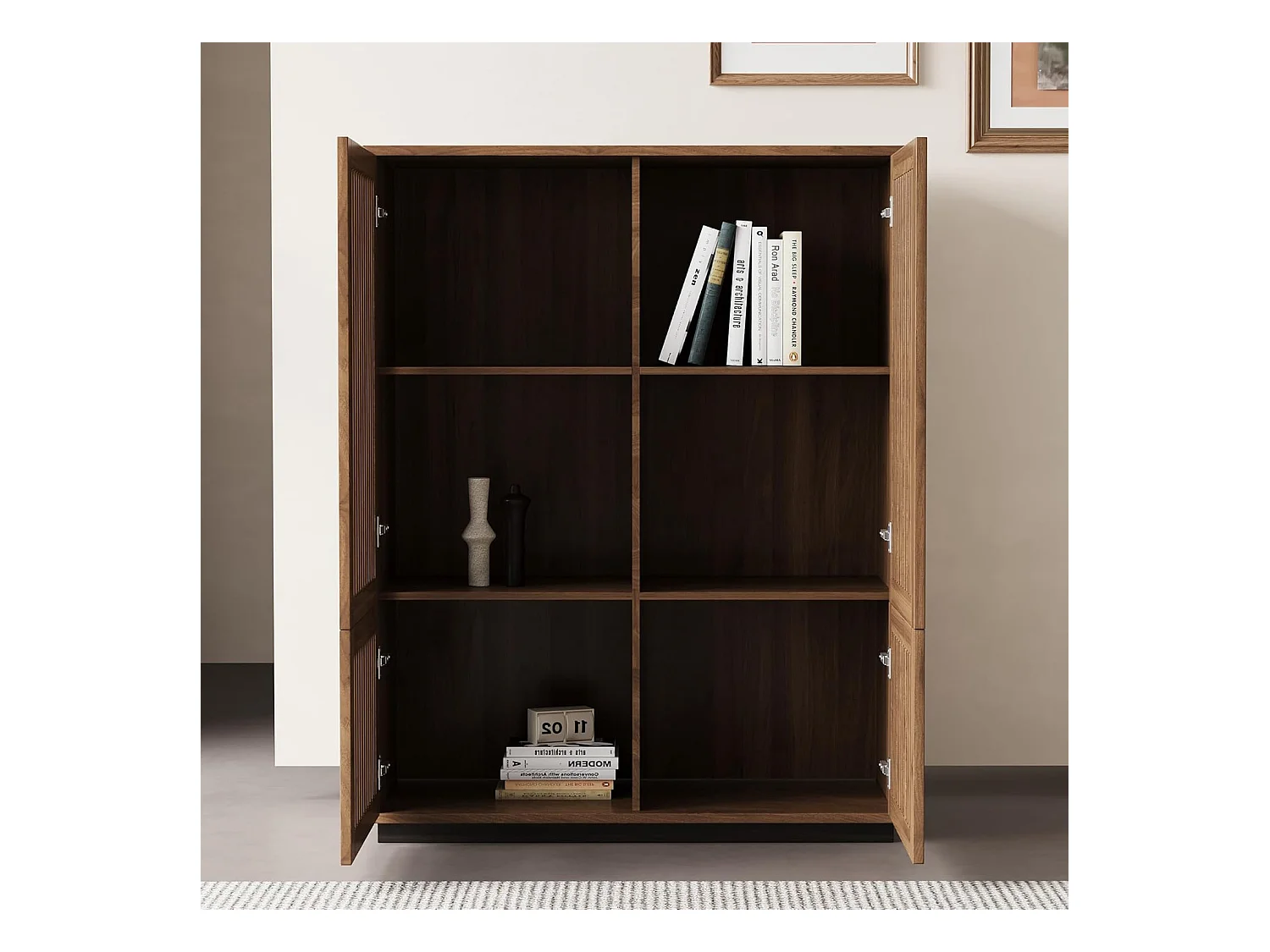 Noten Kast 120cm 4 Deuren - Multifunctioneel Wonen/Slapen - Landstijl - Boekenkast/Opbergmeubel