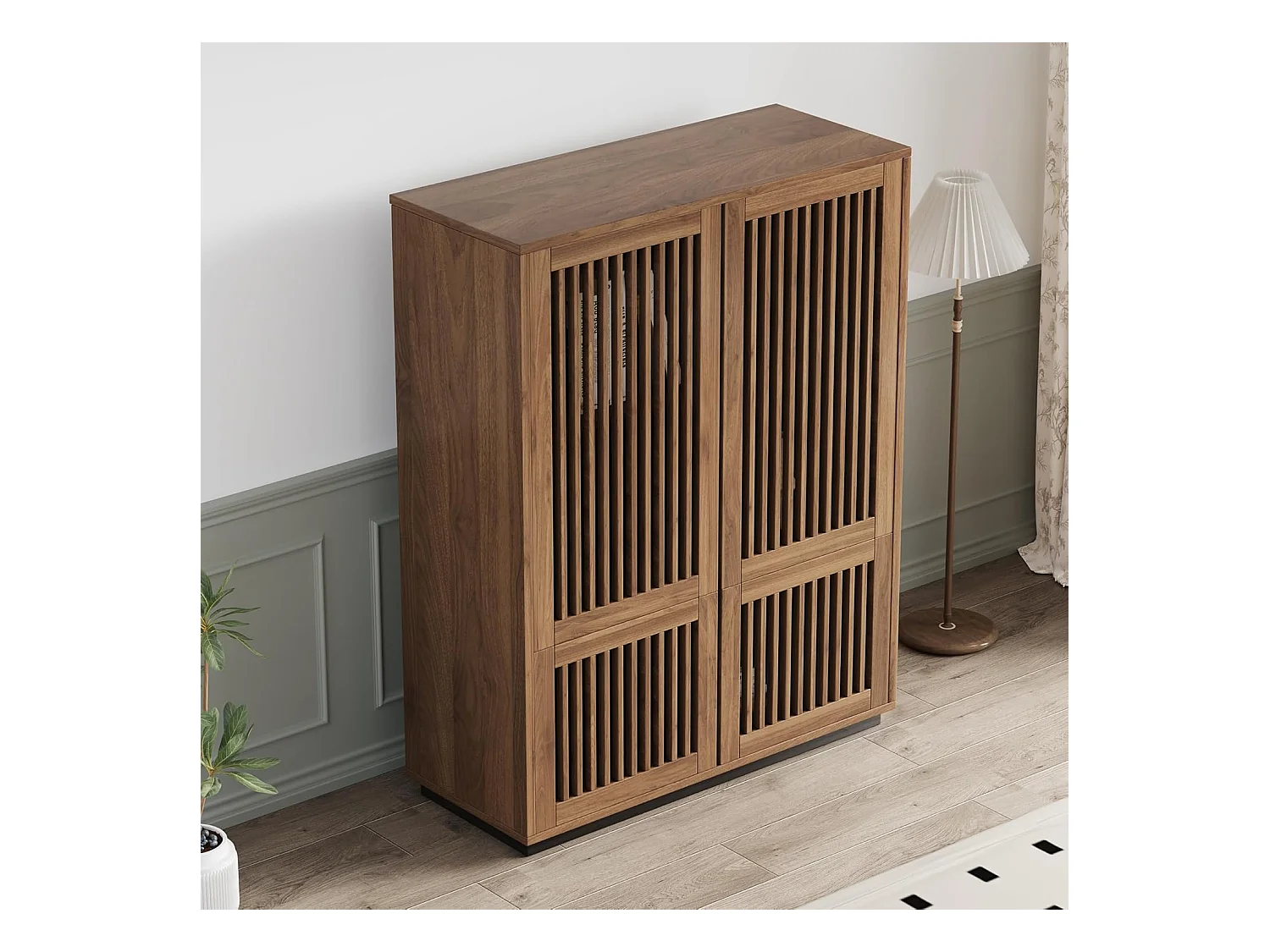 Noten Kast 120cm 4 Deuren - Multifunctioneel Wonen/Slapen - Landstijl - Boekenkast/Opbergmeubel