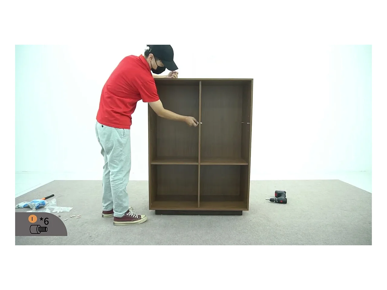 Armoire noyer 120cm 4 portes - Grand rangement multifonction salon/chambre - Style campagne design épuré - Commode bibliothèque avec meuble de rangement intégré