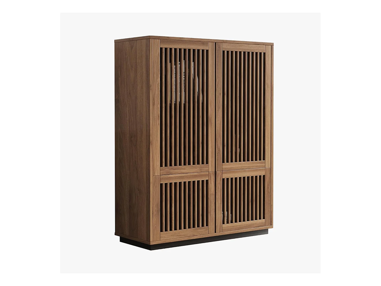 Armoire noyer 120cm 4 portes - Grand rangement multifonction salon/chambre - Style campagne design épuré - Commode bibliothèque avec meuble de rangement intégré