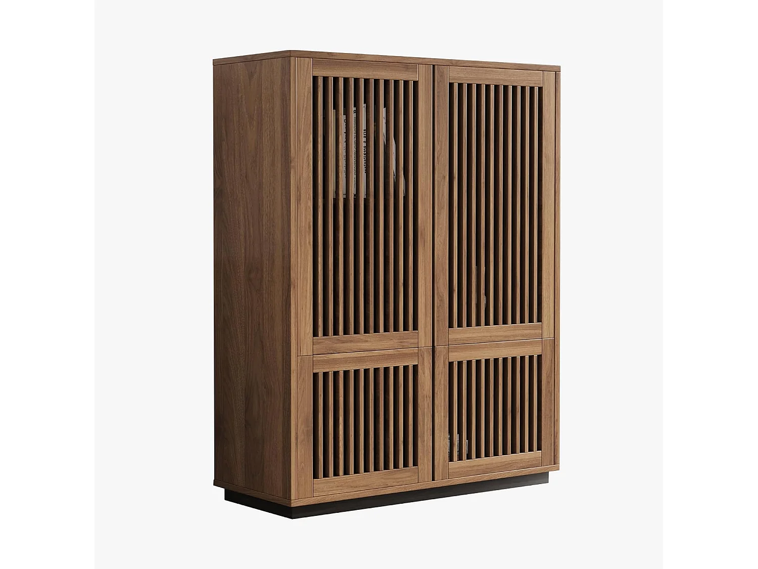 Armoire noyer 120cm 4 portes - Grand rangement multifonction salon/chambre - Style campagne design épuré - Commode bibliothèque avec meuble de rangement intégré