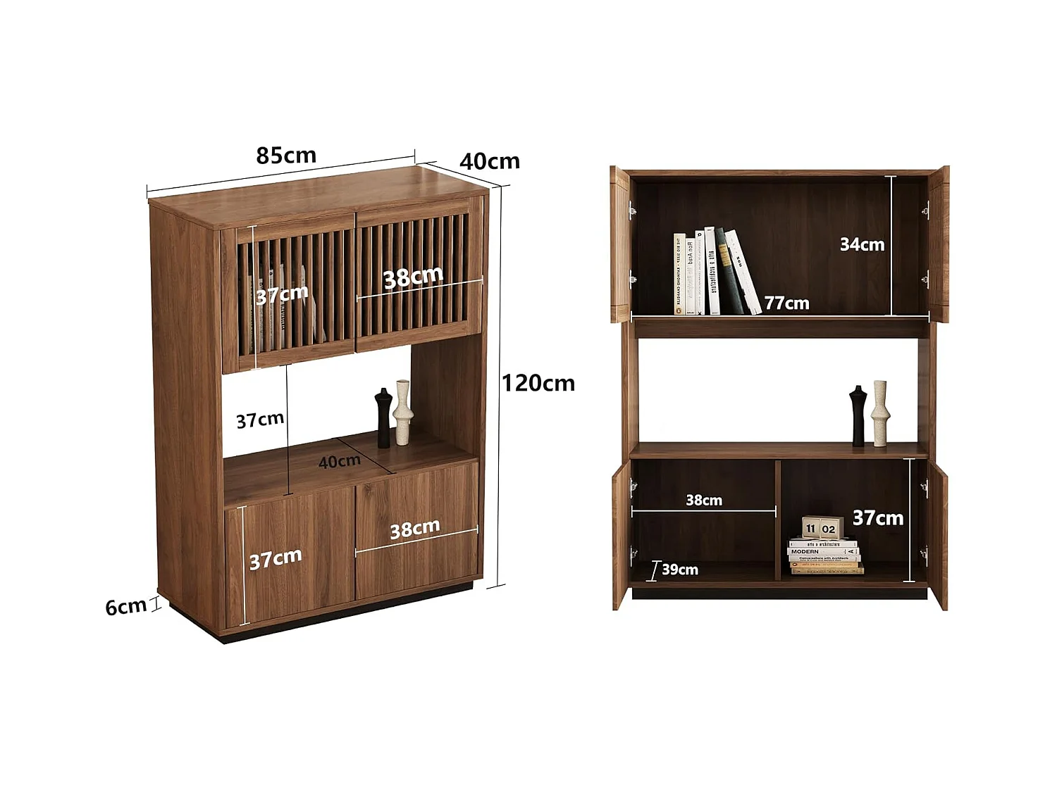 Vintage Nussbaum Kommode 120cm - Stauraum für Wohnen/Schlafen - Landhausstil für kleine Räume - 5 Schubladen