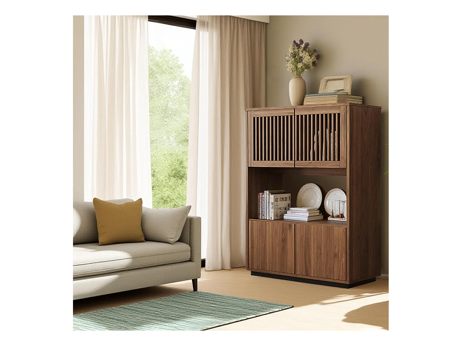 Vintage Nussbaum Kommode 120cm - Stauraum für Wohnen/Schlafen - Landhausstil für kleine Räume - 5 Schubladen