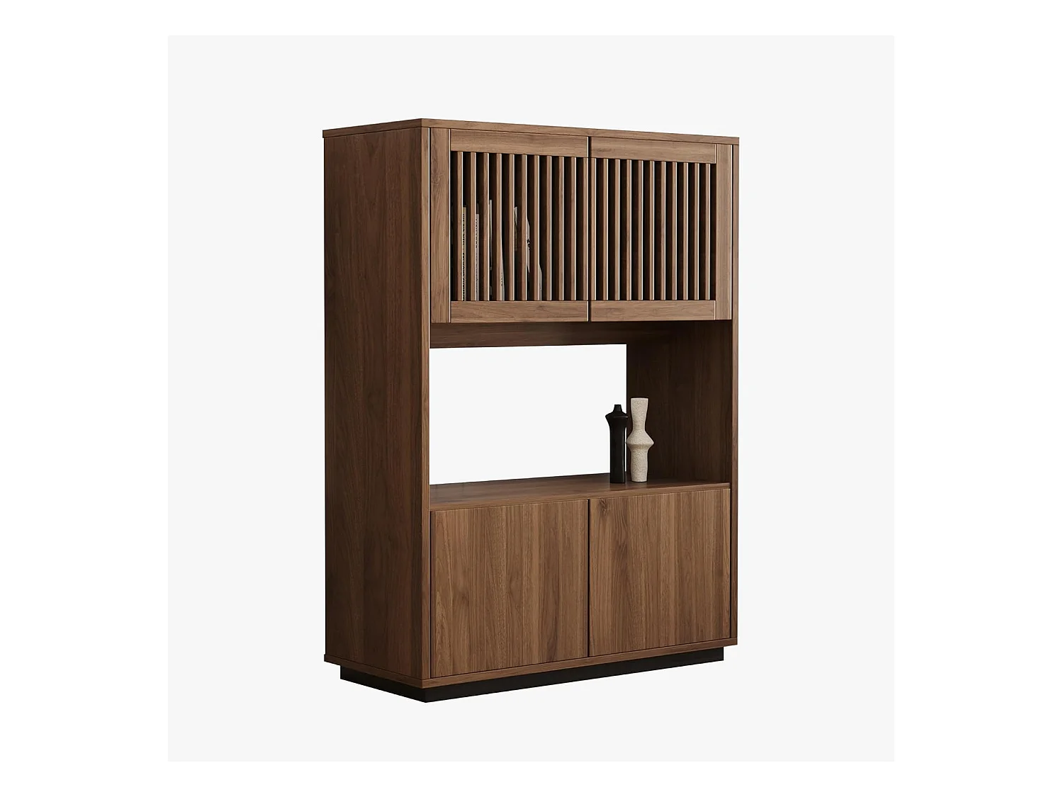 Armoire vintage multifonction noyer 120cm - Grand rangement salon/chambre - Style champêtre pour petits espaces - Commode bois 5 tiroirs pratique