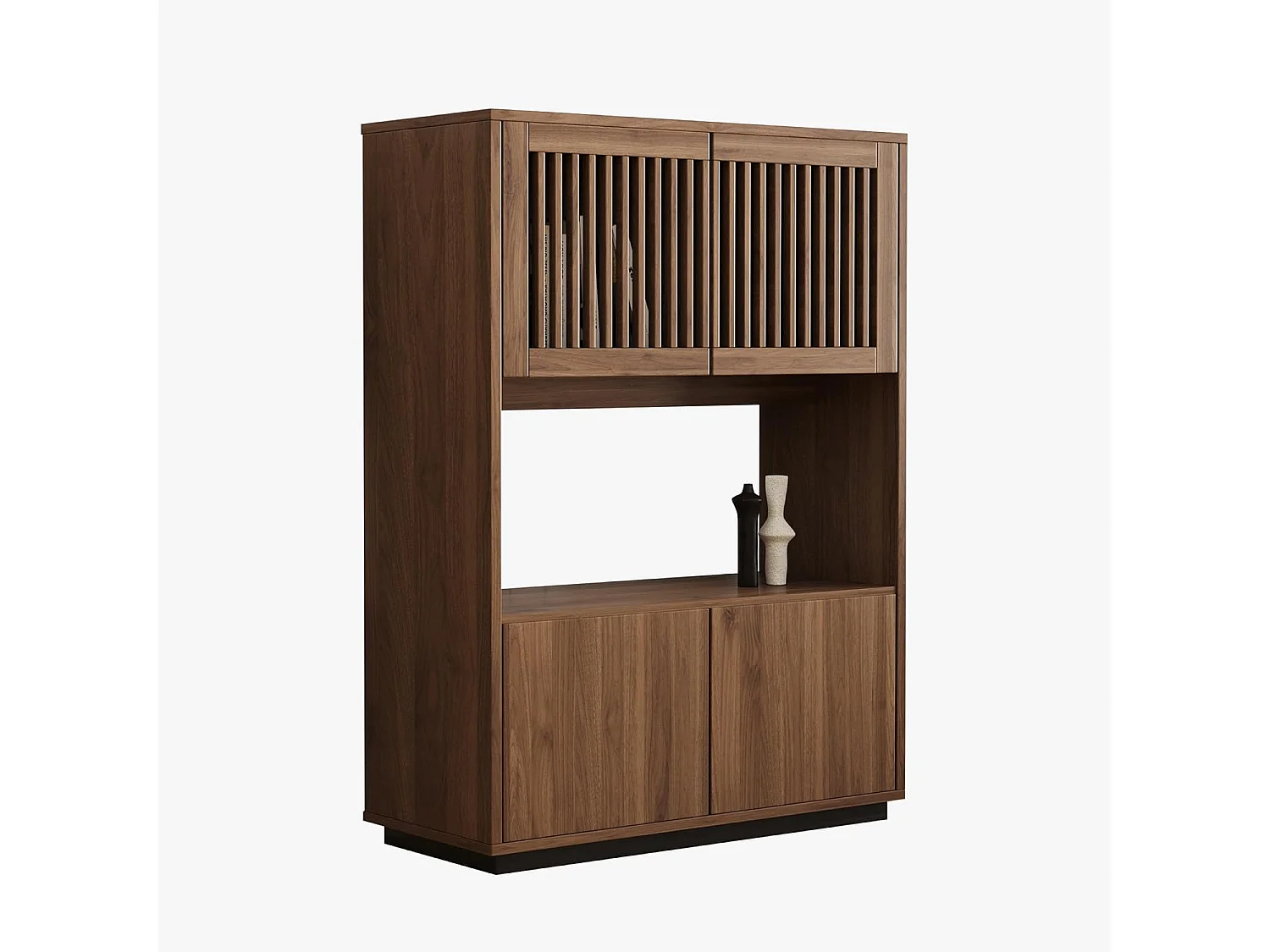 Armoire vintage multifonction noyer 120cm - Grand rangement salon/chambre - Style champêtre pour petits espaces - Commode bois 5 tiroirs pratique