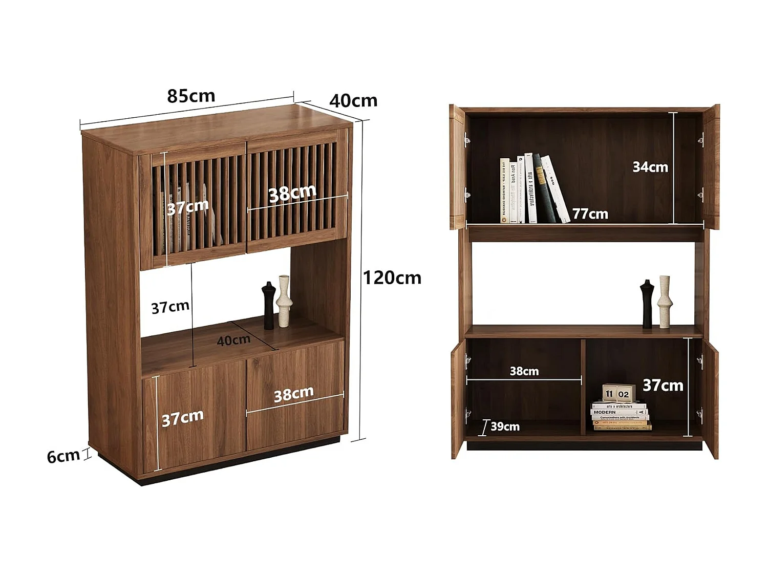 Armoire vintage multifonction noyer 120cm - Grand rangement salon/chambre - Style champêtre pour petits espaces - Commode bois 5 tiroirs pratique