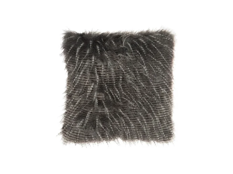Coussin Déco Imitation Fourrure "Lignes" 45 Gris