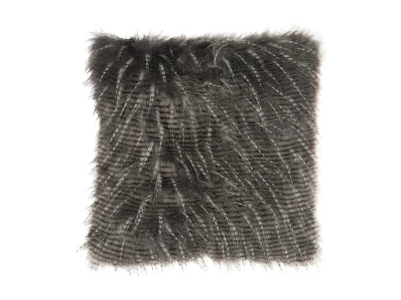 Coussin Déco Imitation Fourrure "Lignes" 45 Gris