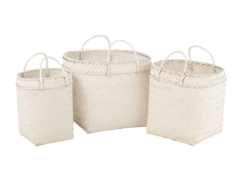 Lot de 3 Paniers Déco "Rotin" 50cm Blanc