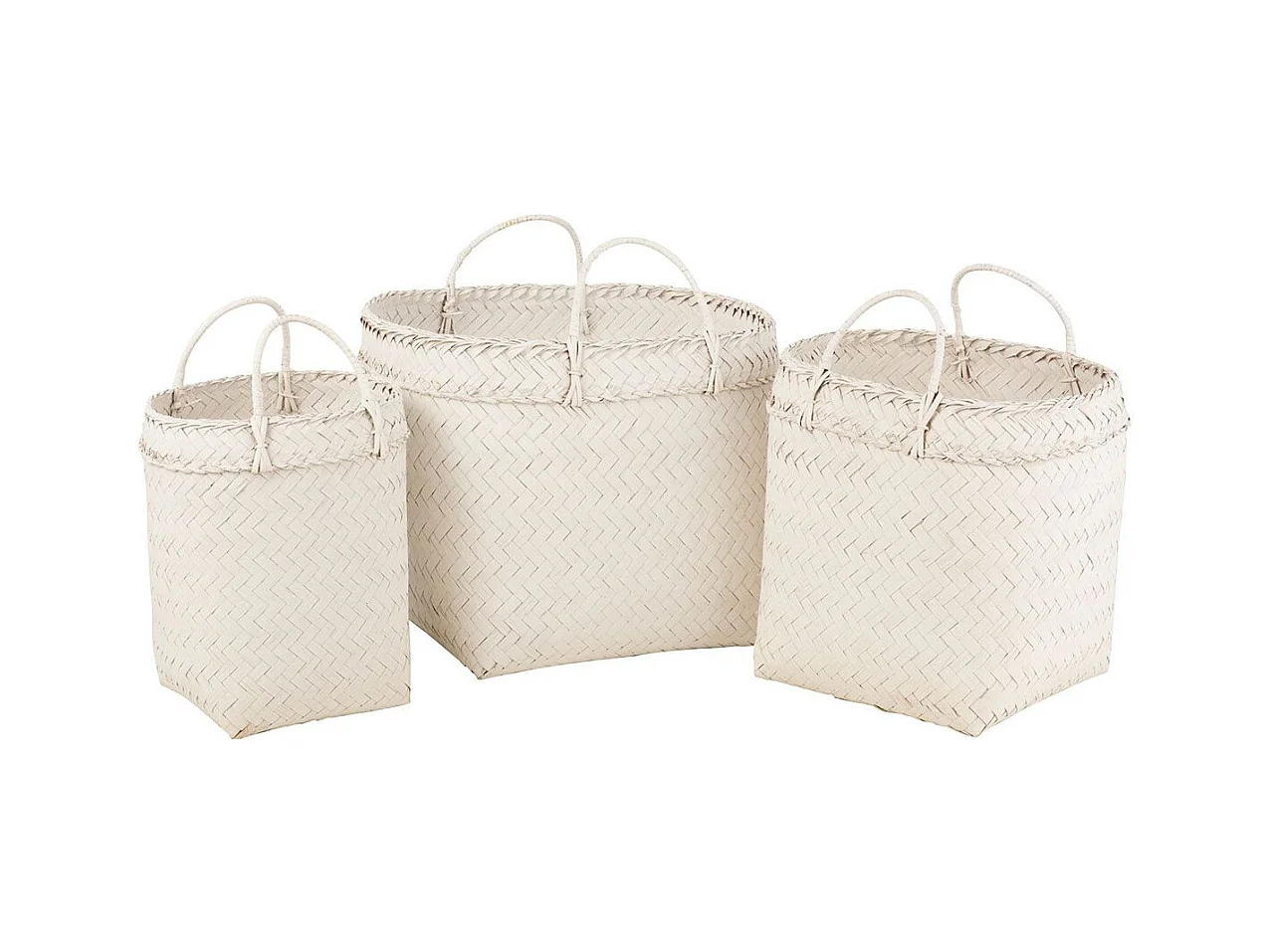 Lot de 3 Paniers Déco "Rotin" 50cm Blanc