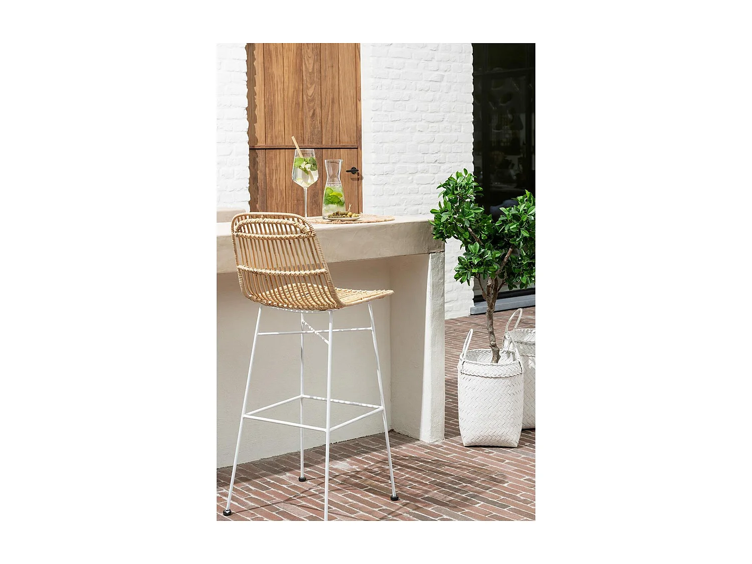 Lot de 3 Paniers Déco "Rotin" 50cm Blanc
