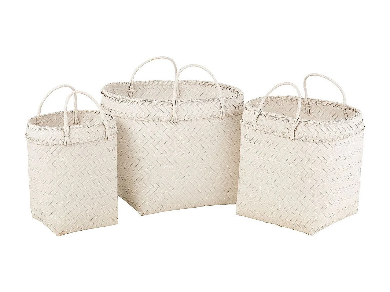 Lot de 3 Paniers Déco "Rotin" 50cm Blanc