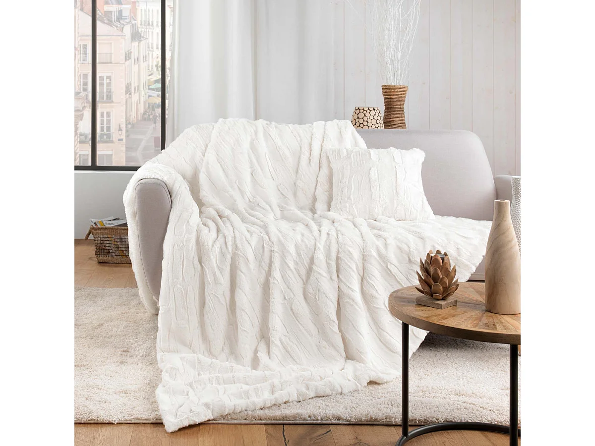 Manta de Imitação de Pele "Foxy" 180x220cm Natural - Conforto Fofinho e Certificado Oeko-TEX