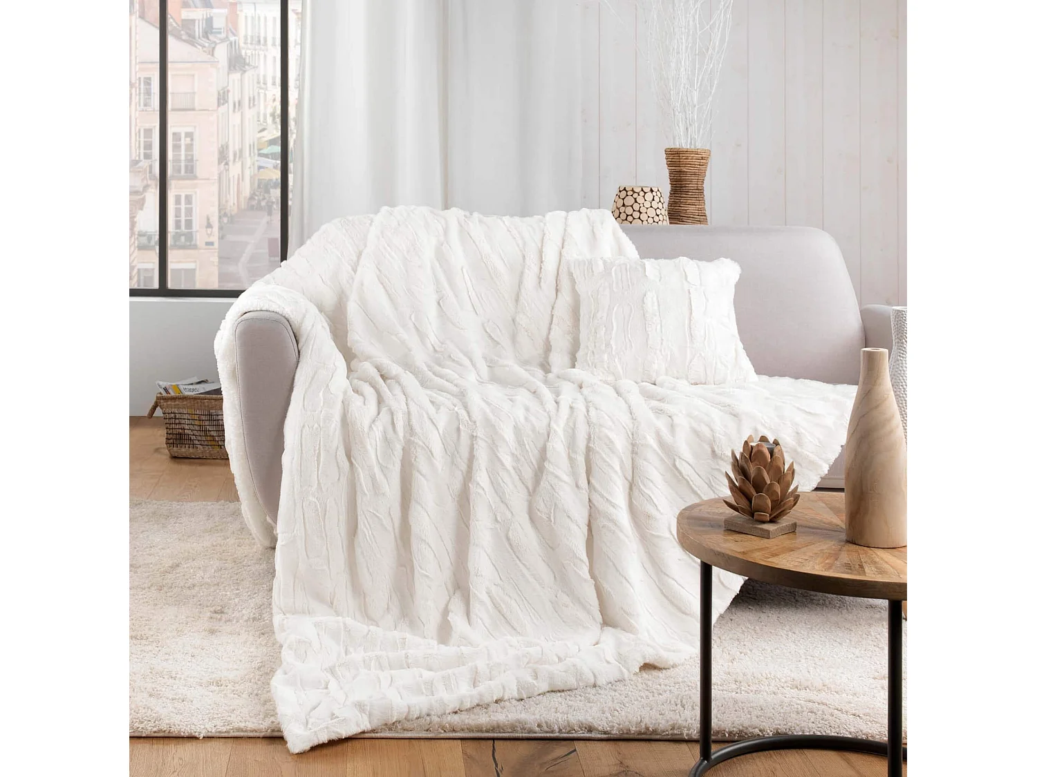 Plaid Imitation Fourrure "Foxy" 125x150cm Naturel