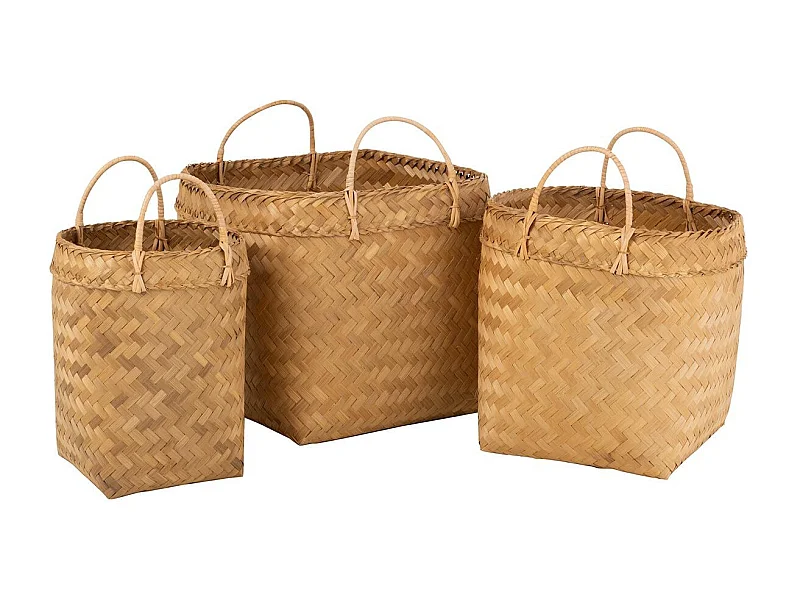 Lot de 3 Paniers Déco "Rotin" 50cm Naturel