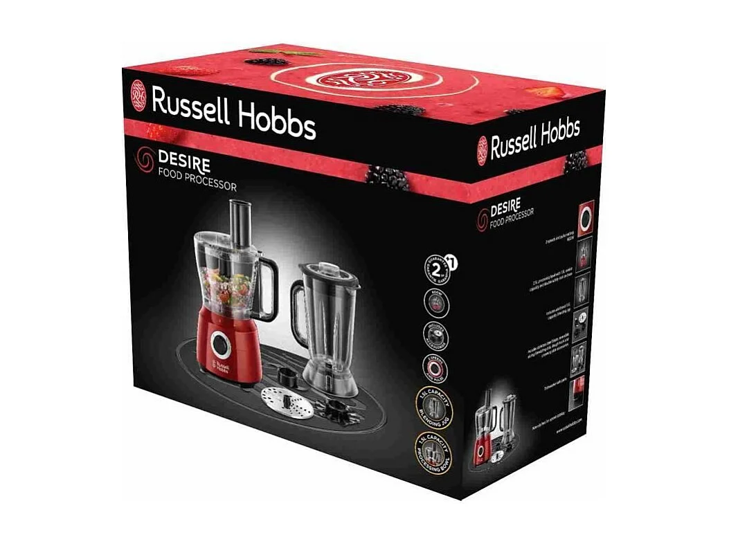 RUSSELL HOBBS 24730-56 Robot Cuisine Multifonction Desire, Hâche, Mixe, Tranche, Râpe, Lames Pétrin, Batteur - 7pcs