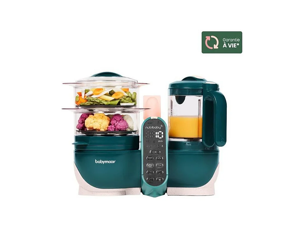 Babymoov Nutribaby+ - Robot Multifonctions 6 en 1 - Cuiseur-vapeur/Mixeur, Opal Green