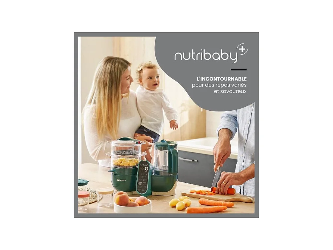 Babymoov Nutribaby+ - Robot Multifonctions 6 en 1 - Cuiseur-vapeur/Mixeur, Opal Green