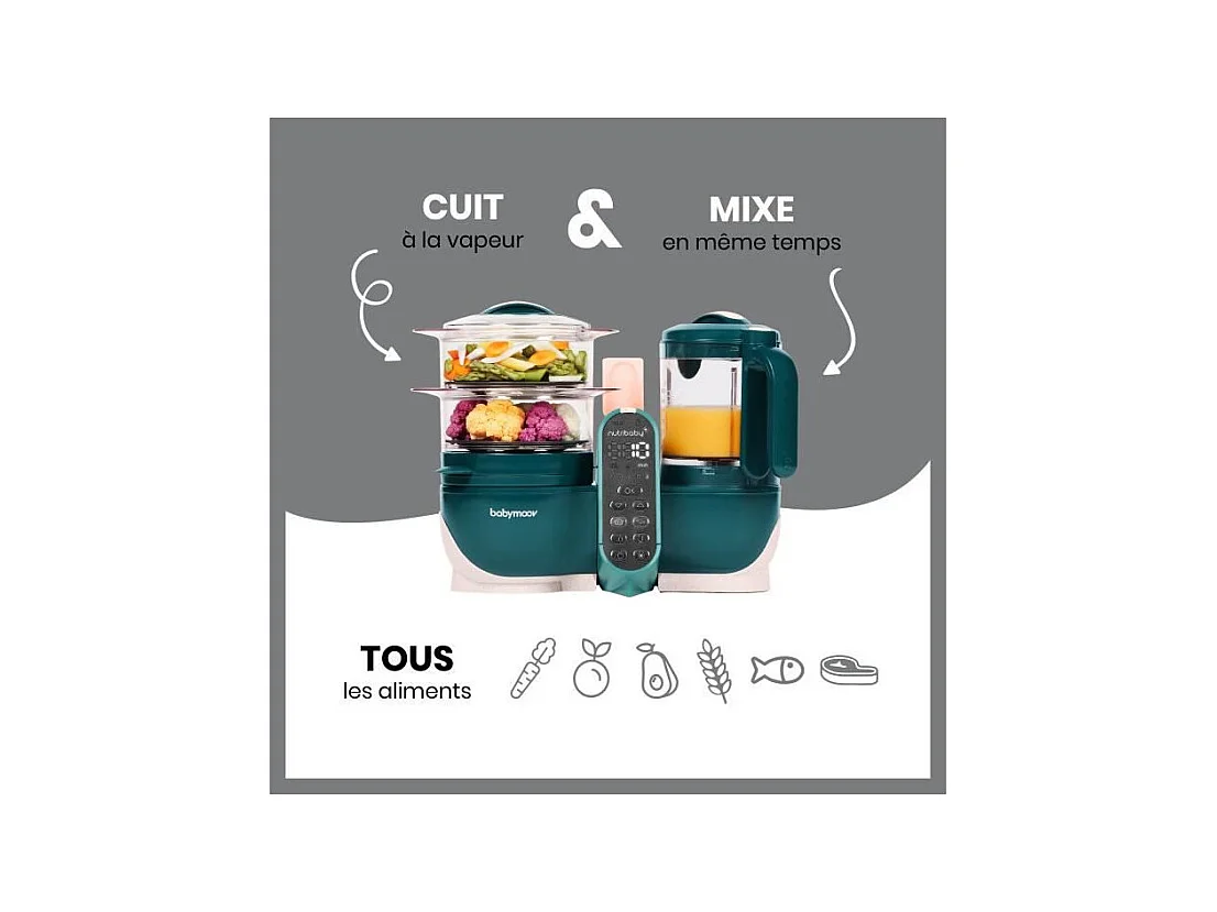 Babymoov Nutribaby+ - Robot Multifonctions 6 en 1 - Cuiseur-vapeur/Mixeur, Opal Green