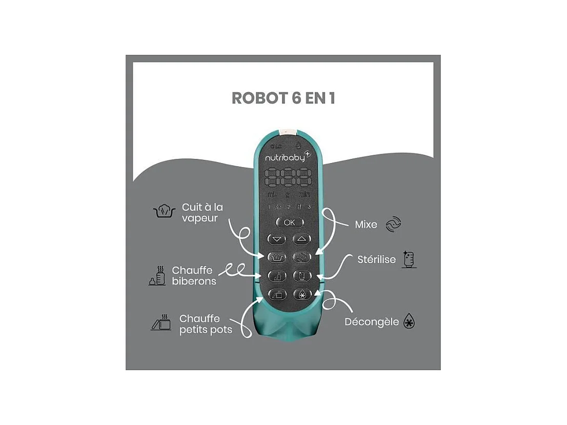 Babymoov Nutribaby+ - Robot Multifonctions 6 en 1 - Cuiseur-vapeur/Mixeur, Opal Green