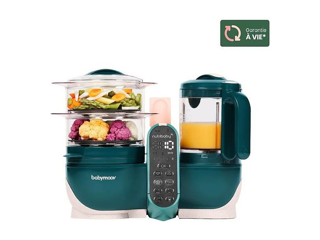 Babymoov Nutribaby+ - Robot Multifonctions 6 en 1 - Cuiseur-vapeur/Mixeur, Opal Green