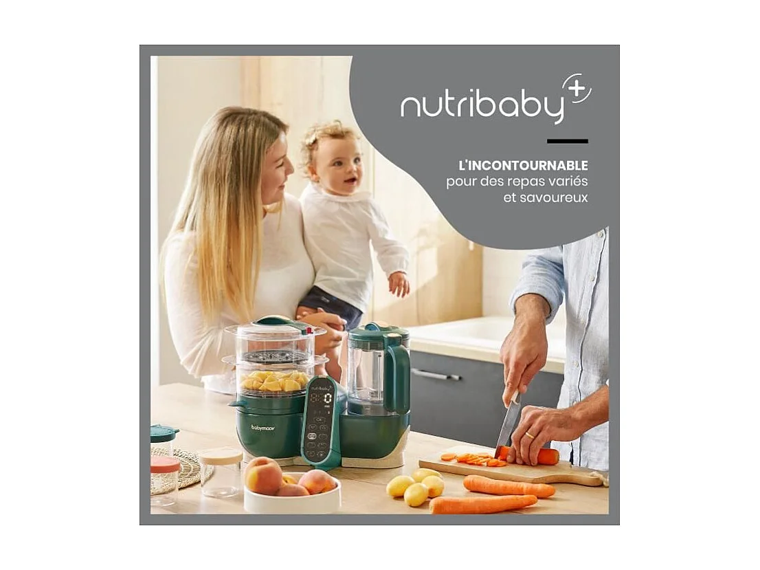 Babymoov Nutribaby+ - Robot Multifonctions 6 en 1 - Cuiseur-vapeur/Mixeur, Opal Green