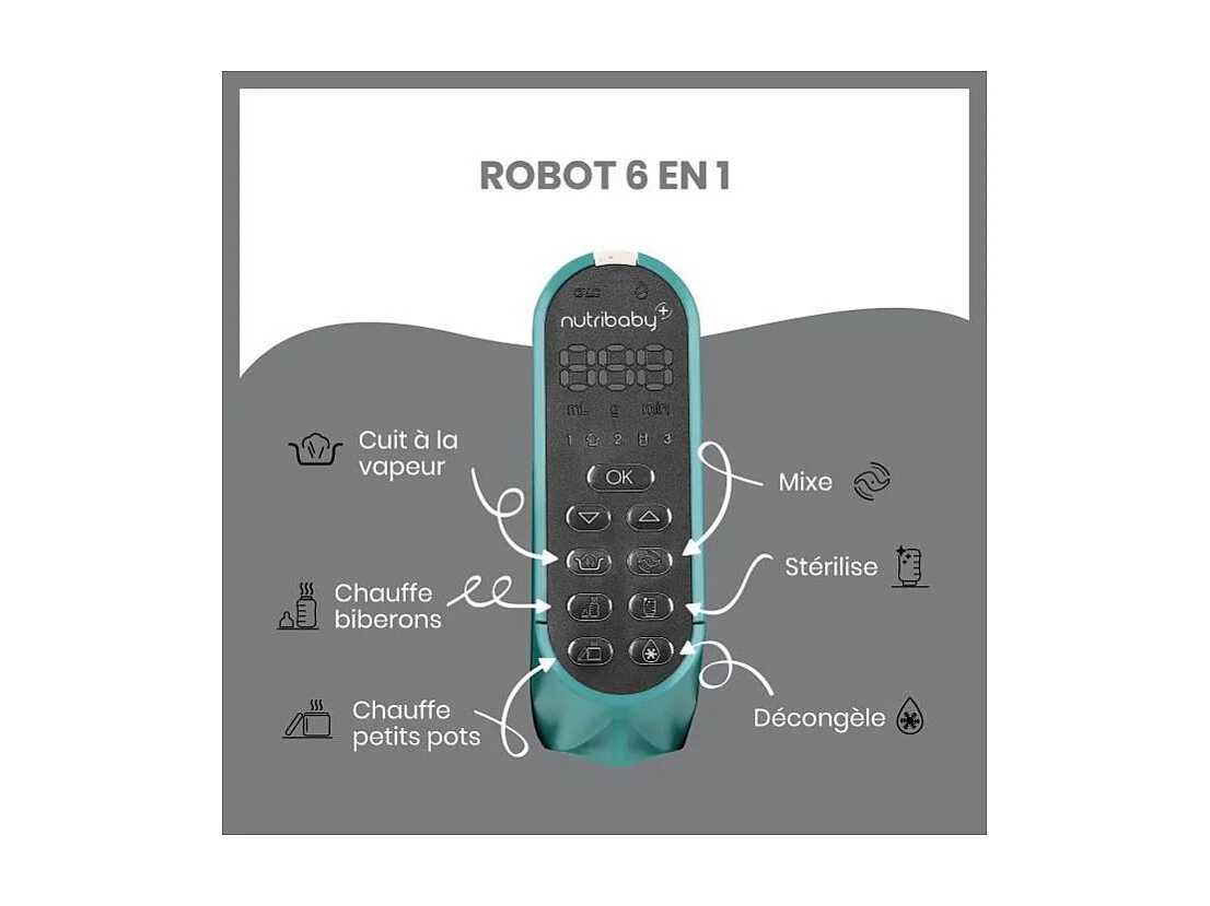 Babymoov Nutribaby+ - Robot Multifonctions 6 en 1 - Cuiseur-vapeur/Mixeur, Opal Green