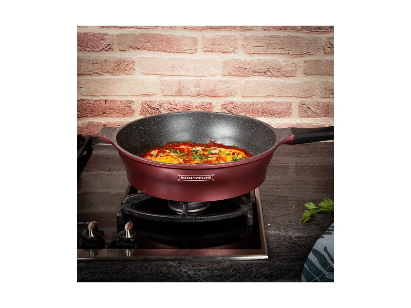 Batterie de cuisson complète effet marbre - 17 pièces - Tous feux - Rouge bordeaux