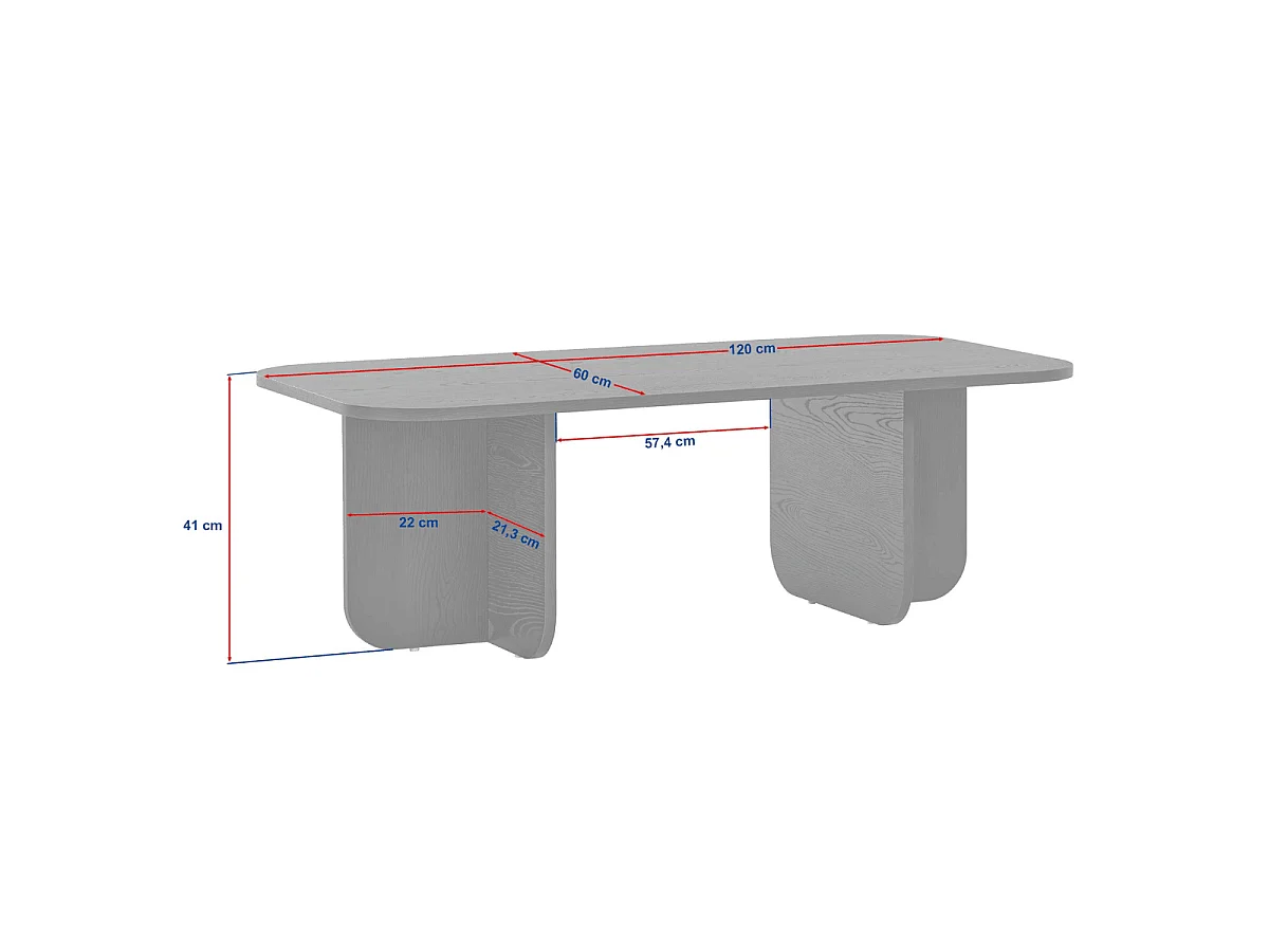 Table basse rectangulaire avec plateau aux bords arrondis L120 cm - BECAJ