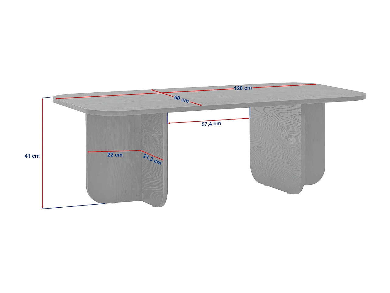 Mesa de centro retangular com tampo de bordas arredondadas L120 cm - BECAJ