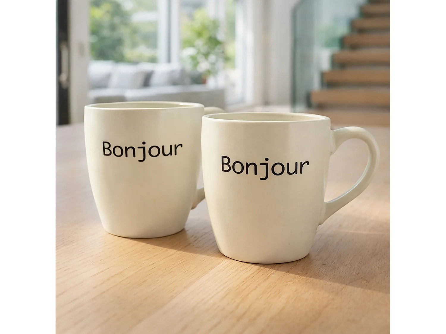 Novastyl - Lot 6 Tasses Bonjour 20cl En Grès Blanc