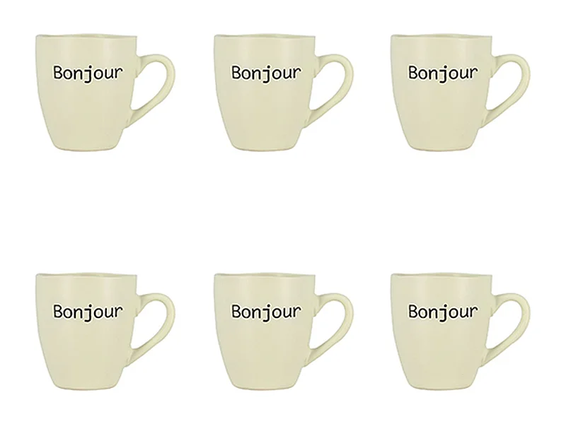 Novastyl - Lot 6 Tasses Bonjour 20cl En Gres Blanc