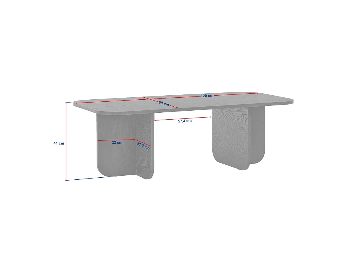 Mesa de centro retangular com tampo de bordas arredondadas L120 cm - BECAJ