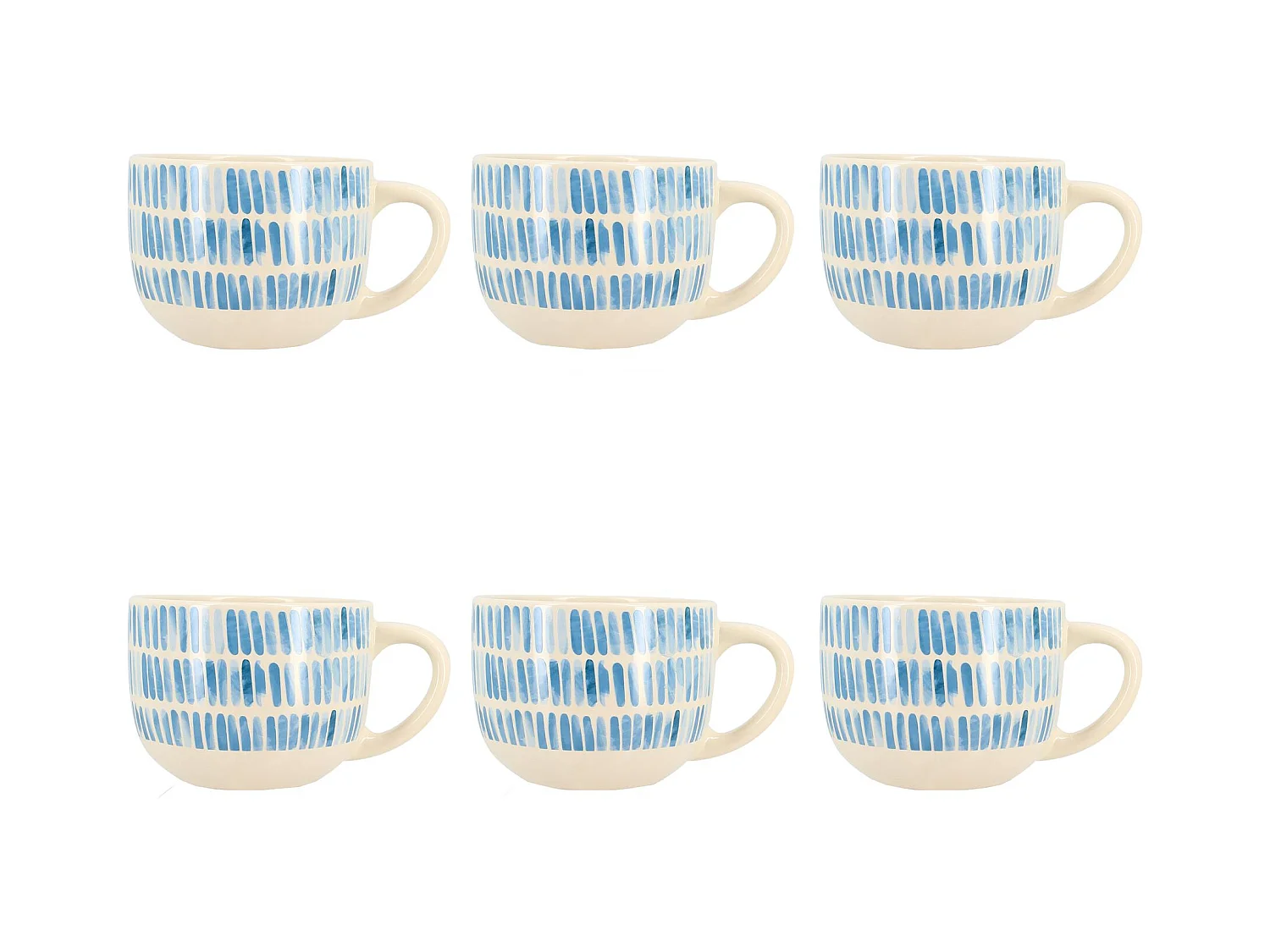 Novastyl - Lot 6 Jumbos Corfu 58cl En Gres Blanc Avec Rayures Bleues