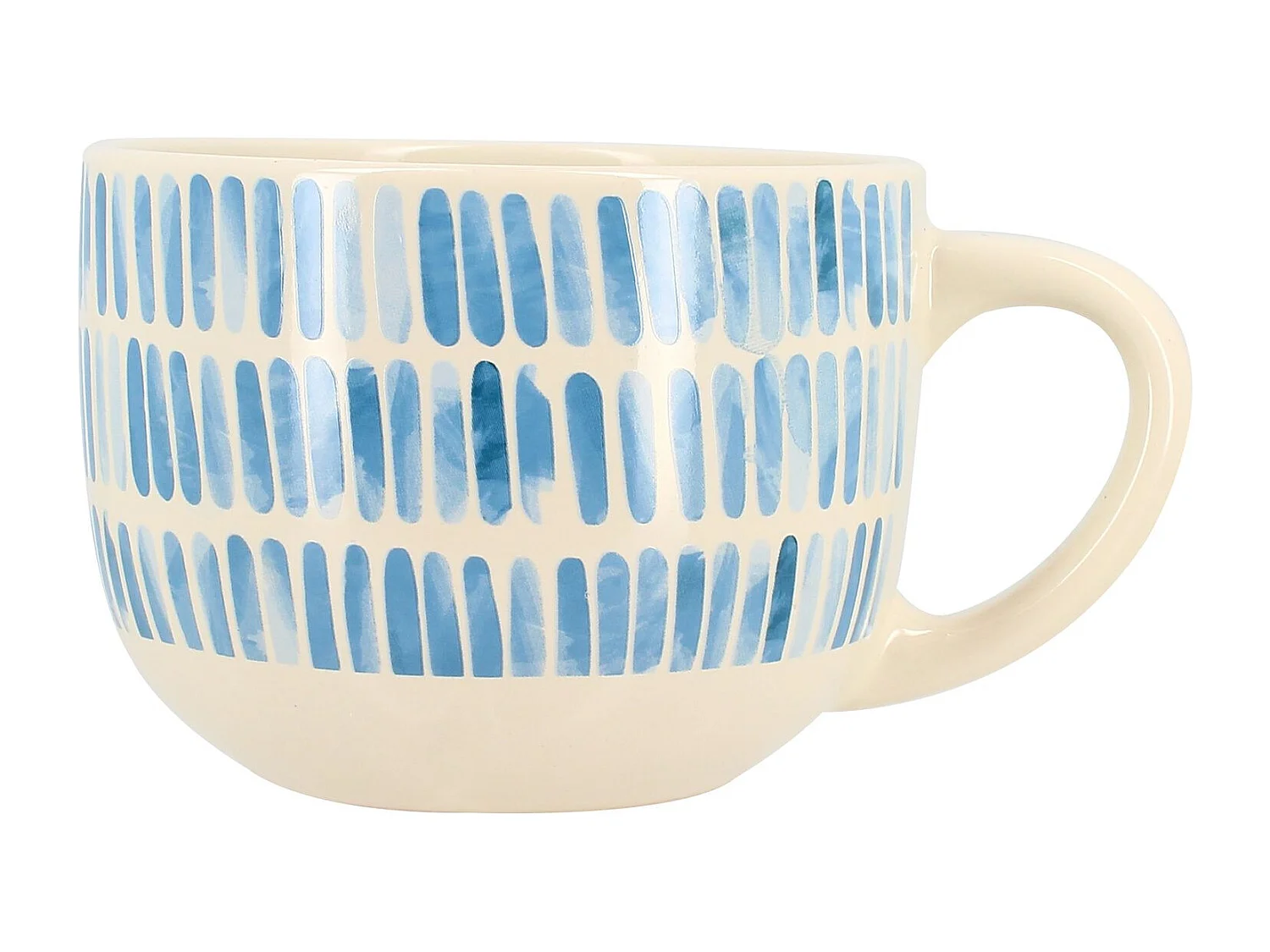 Novastyl - Lot 6 Jumbos Corfu 58cl En Gres Blanc Avec Rayures Bleues