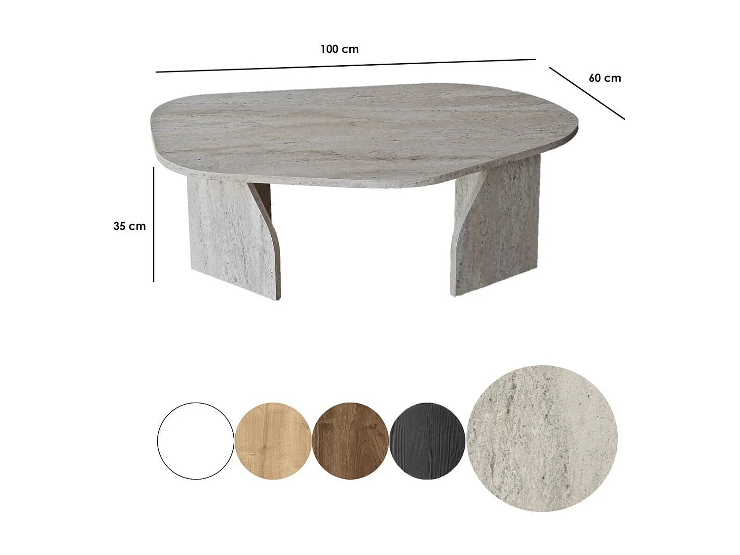 Table basse avec plateau de forme organique et pieds larges L105 cm - ROCK
