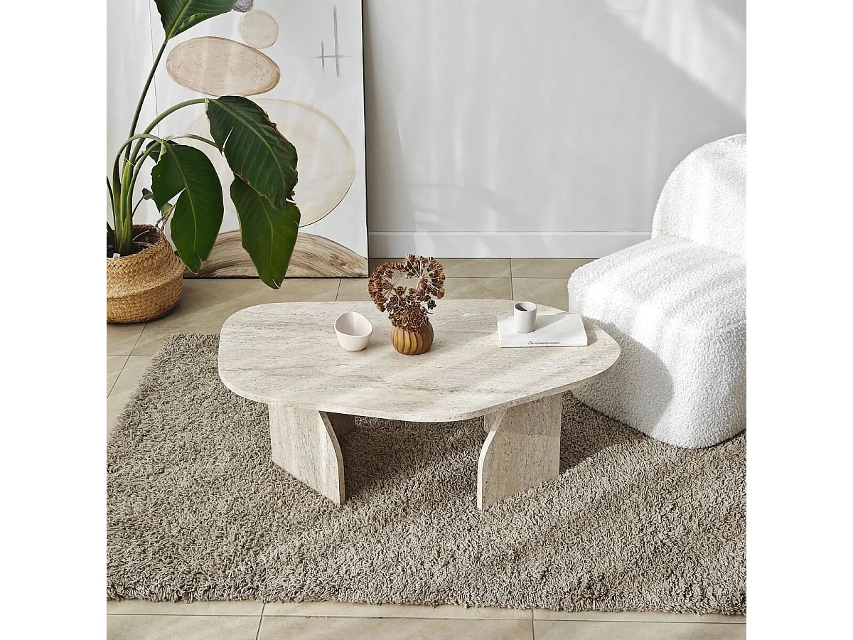 Table basse avec plateau de forme organique et pieds larges L105 cm - ROCK