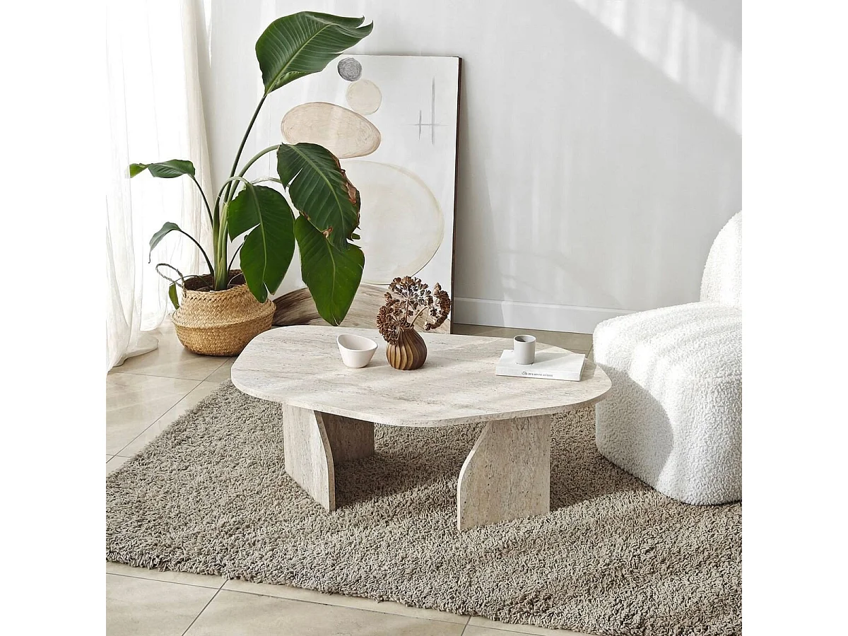 Table basse avec plateau de forme organique et pieds larges L100 cm - ROCK