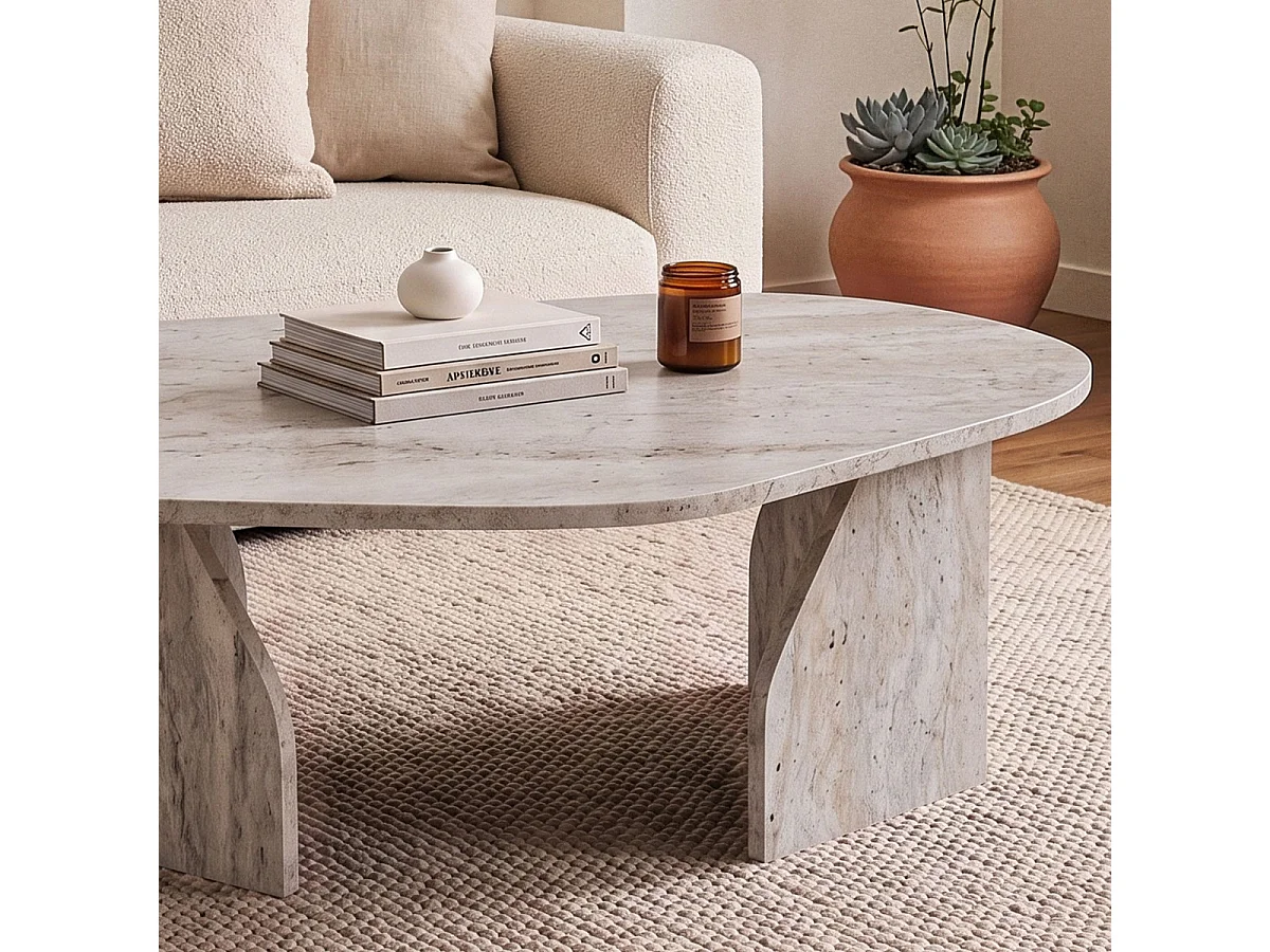 Table basse avec plateau de forme organique et pieds larges L100 cm - ROCK
