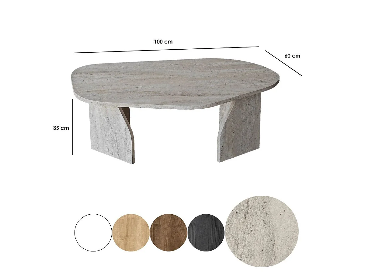 Table basse avec plateau de forme organique et pieds larges L100 cm - ROCK