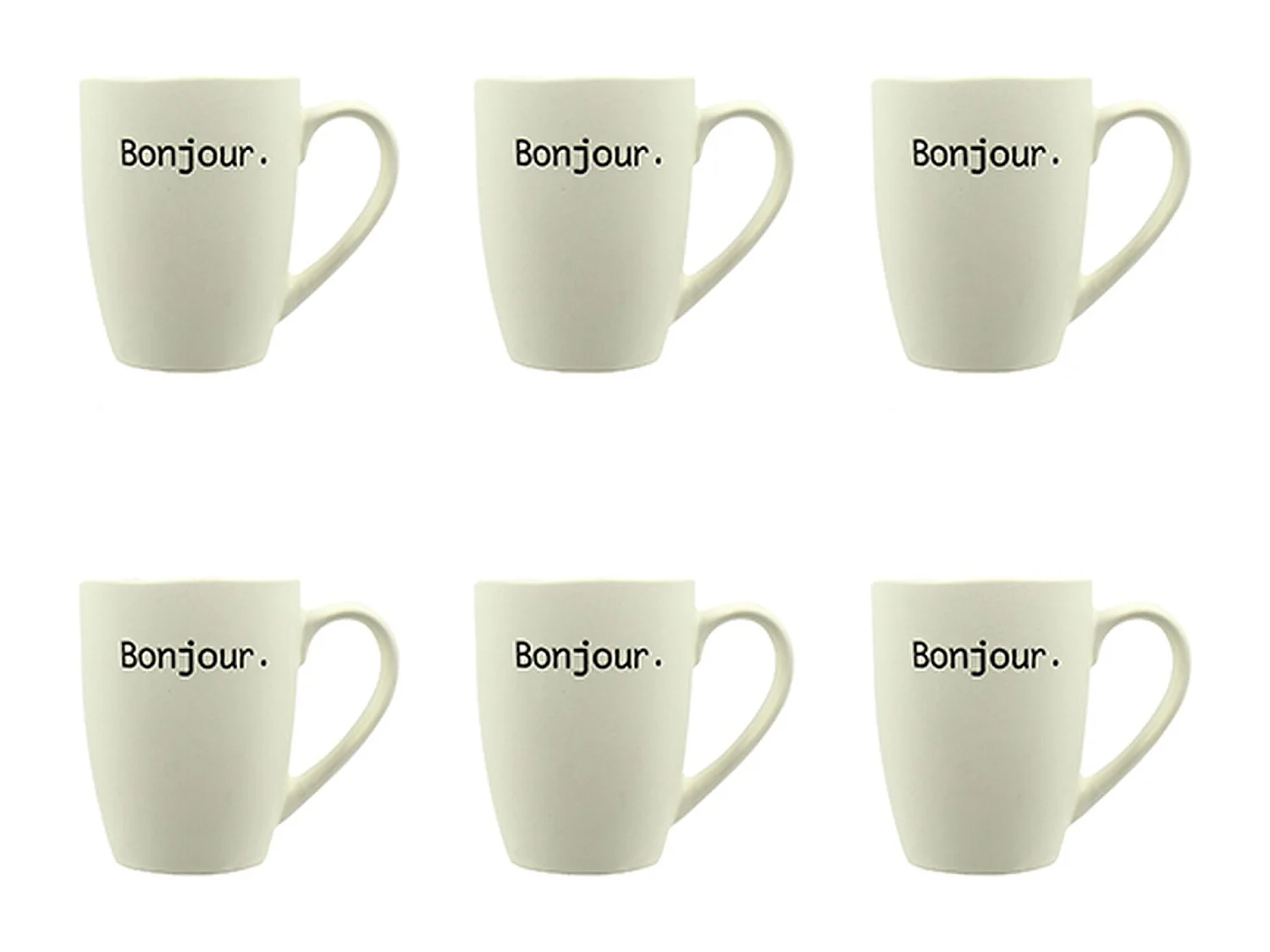 Novastyl - Lot 6 Mugs Bonjour 38cl En Grès Blanc